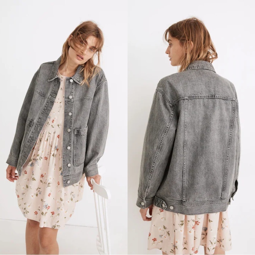 Madewell Denim Patch Pocket Trucker Jacket in Noll Wash Gray Small